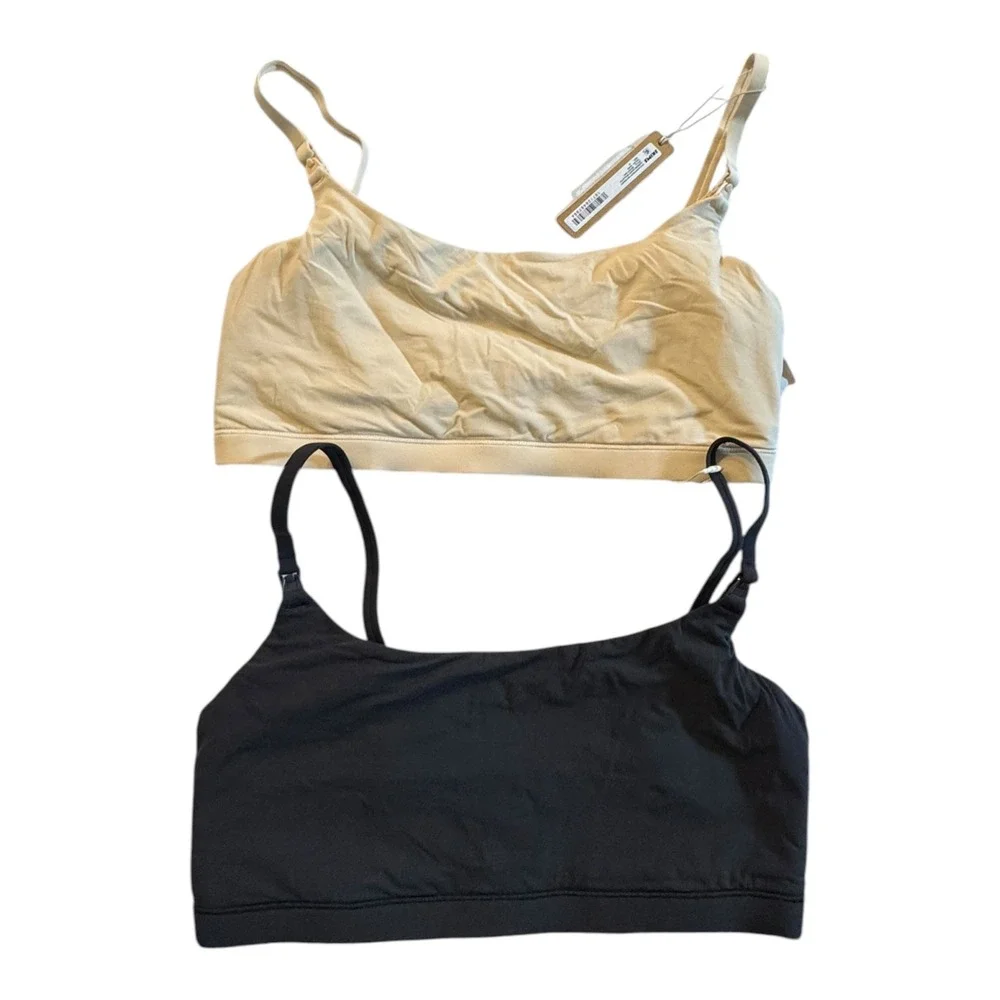 SKIMS Fits Everybody Maternity Nursing Scoop Bralette 2-Pack Sand Onyx NWT